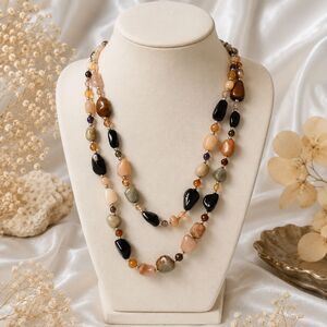 Multi Strand Multi Color Agate Nugget Bead Necklace